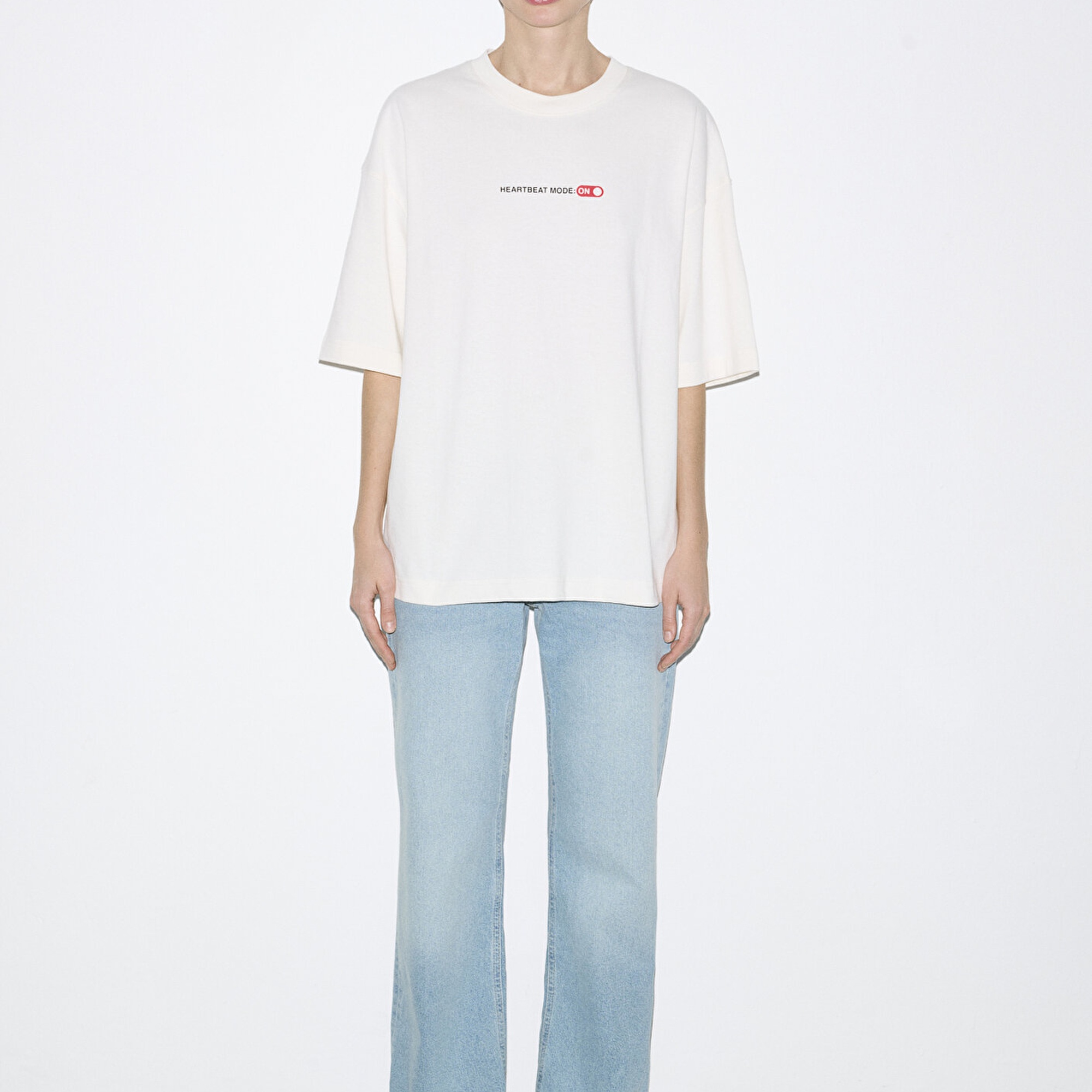 Mavi Baskılı Beyaz Tişört Oversize / Geniş Kesim 0613254-83043