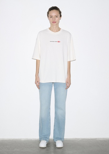  Mavi Baskılı Beyaz Tişört Oversize / Geniş Kesim 0613254-83043