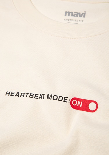  Mavi Baskılı Beyaz Tişört Oversize / Geniş Kesim 0613254-83043