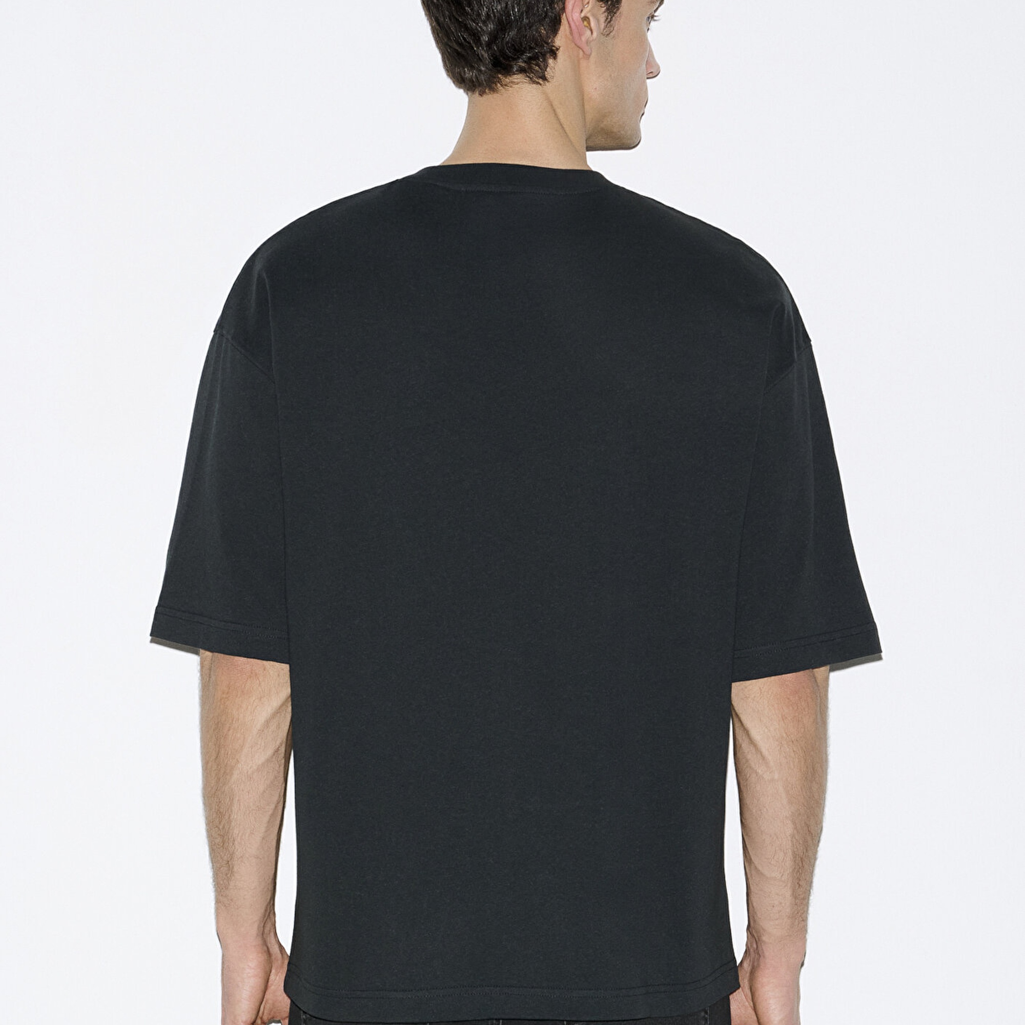 Mavi Baskılı Siyah Tişört Oversize / Geniş Kesim 0613253-71379