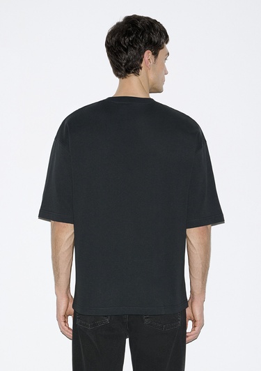  Mavi Baskılı Siyah Tişört Oversize / Geniş Kesim 0613253-71379