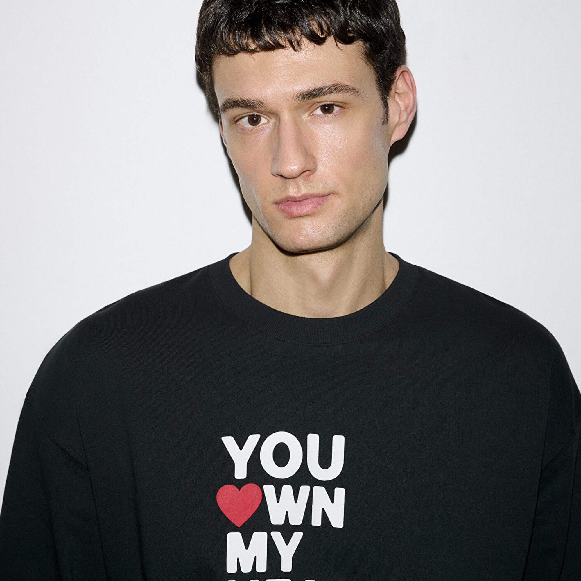 Mavi Baskılı Siyah Tişört Oversize / Geniş Kesim 0613253-71379