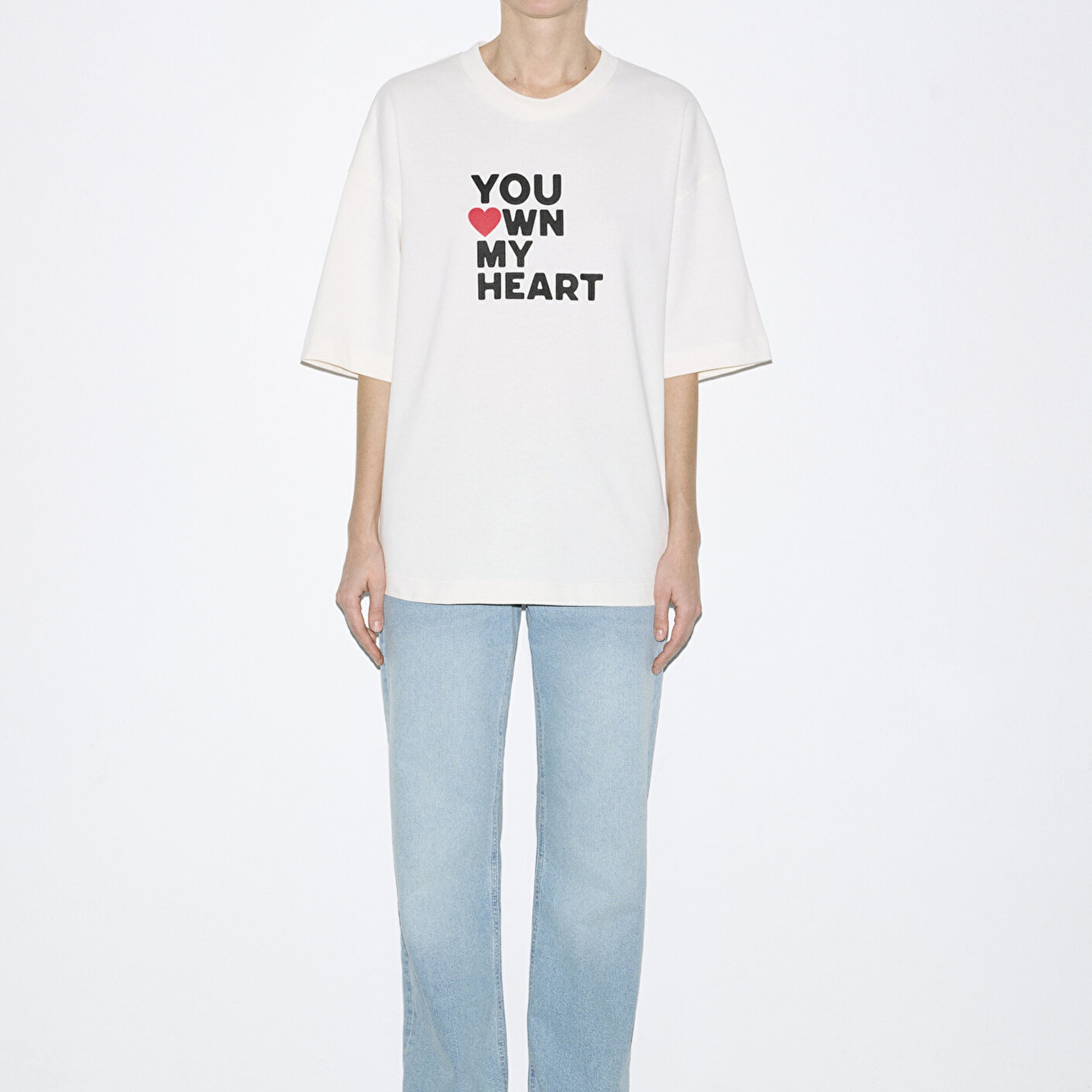 Mavi Baskılı Beyaz Tişört Oversize / Geniş Kesim 0613253-83043