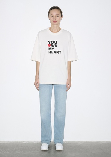  Mavi Baskılı Beyaz Tişört Oversize / Geniş Kesim 0613253-83043