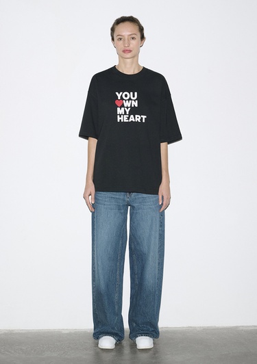  Mavi Baskılı Siyah Tişört Oversize / Geniş Kesim 0613253-71379