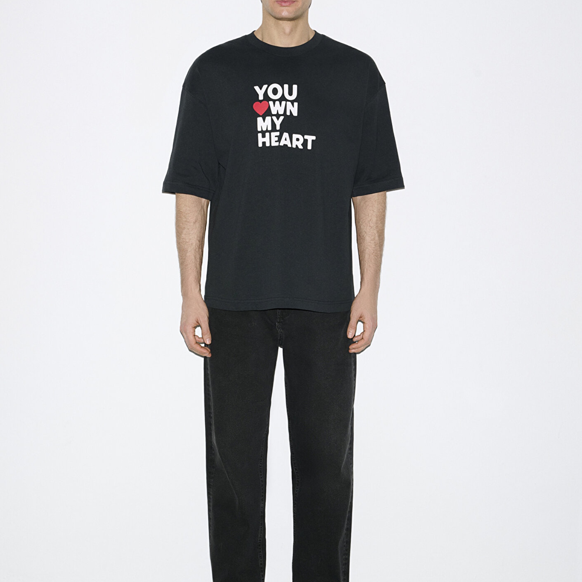 Mavi Baskılı Siyah Tişört Oversize / Geniş Kesim 0613253-71379