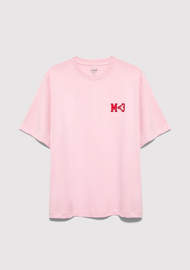  Mavi Baskılı Pembe Tişört Relaxed Fit / Rahat Kesim 0613252-91467