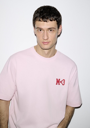  Mavi Baskılı Pembe Tişört Relaxed Fit / Rahat Kesim 0613252-91467