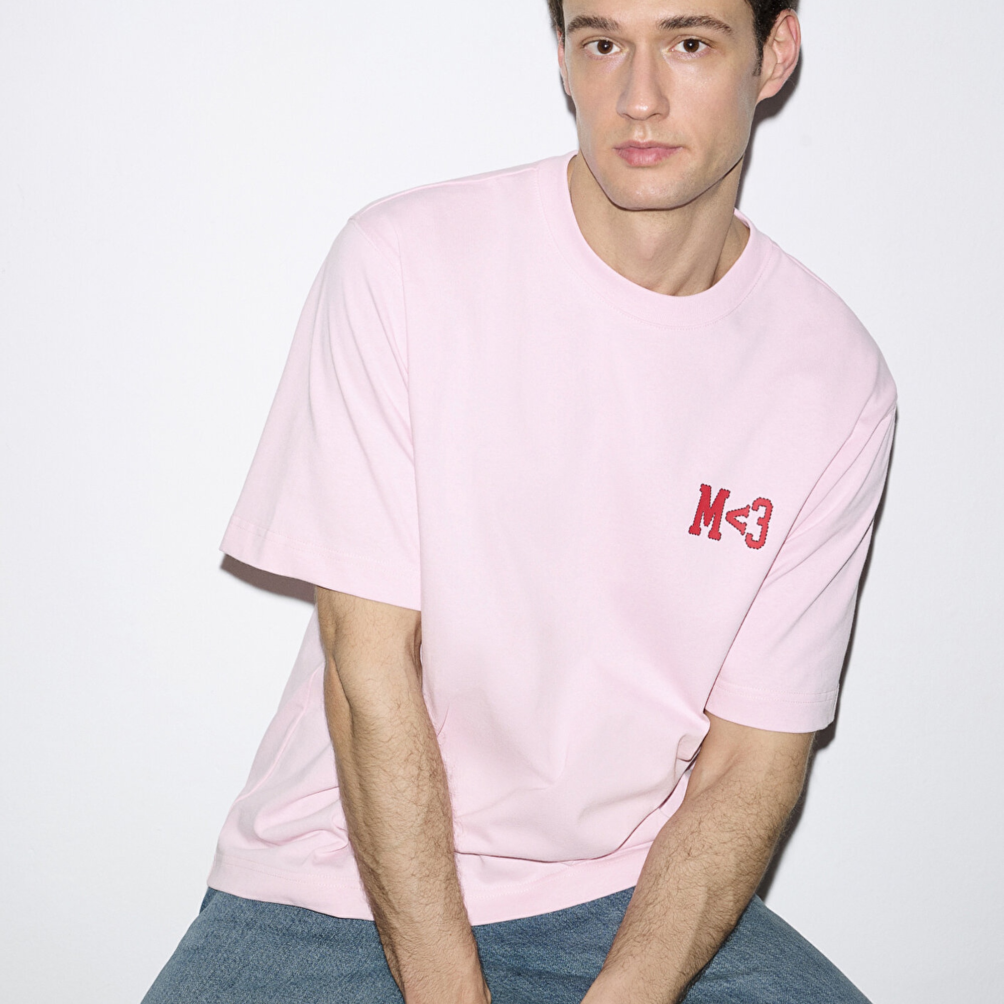 Mavi Baskılı Pembe Tişört Relaxed Fit / Rahat Kesim 0613252-91467