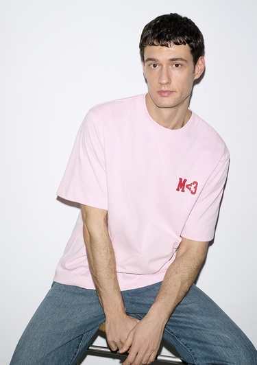  Mavi Baskılı Pembe Tişört Relaxed Fit / Rahat Kesim 0613252-91467