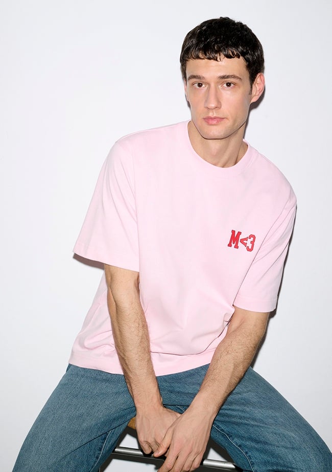  Mavi Baskılı Pembe Tişört Relaxed Fit / Rahat Kesim 0613252-91467