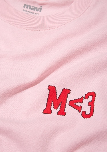  Mavi Baskılı Pembe Tişört Relaxed Fit / Rahat Kesim 0613252-91467