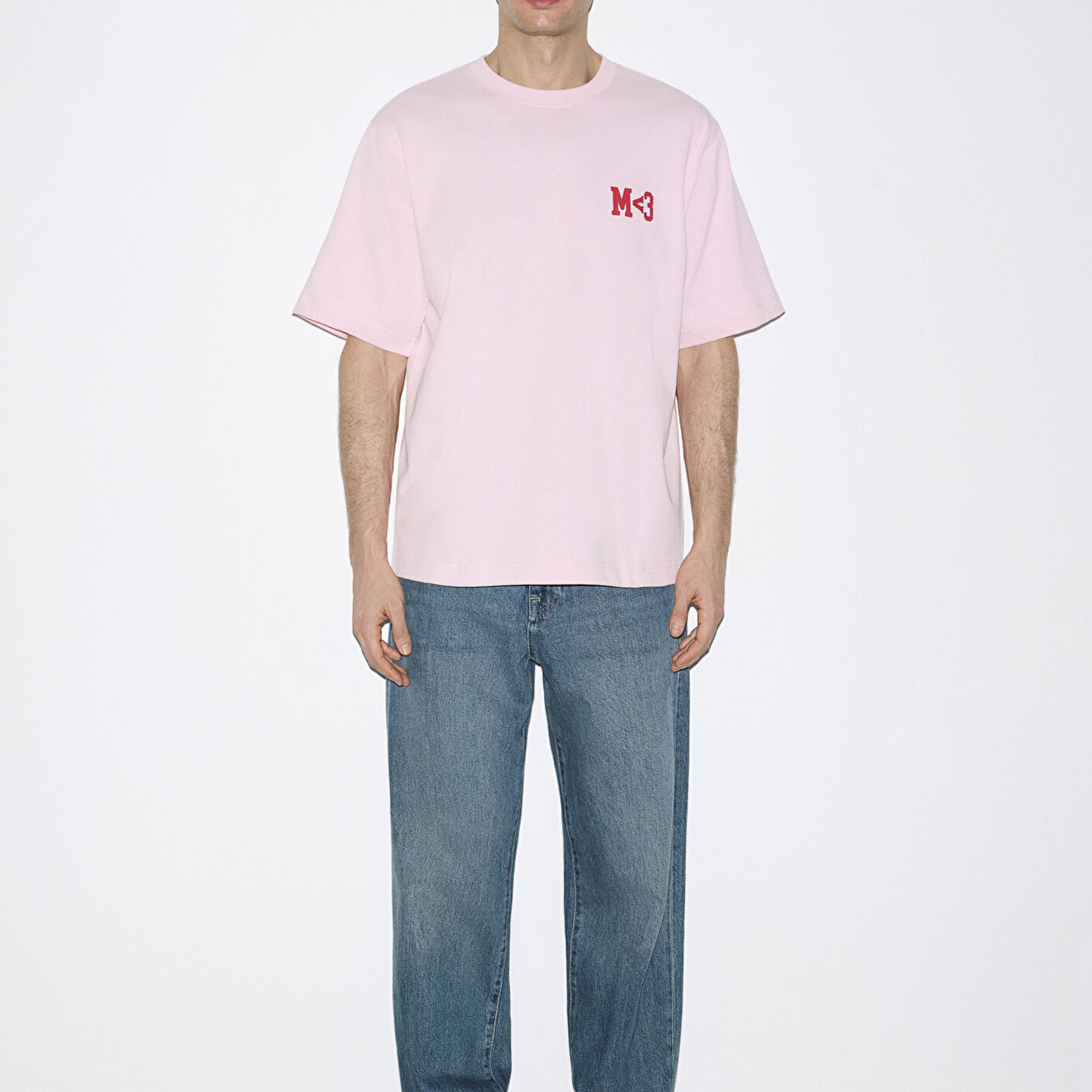 Mavi Baskılı Pembe Tişört Relaxed Fit / Rahat Kesim 0613252-91467