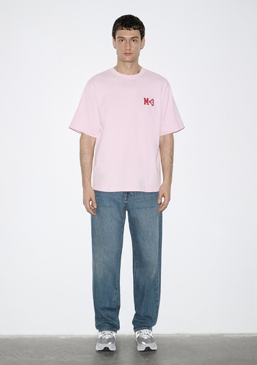  Mavi Baskılı Pembe Tişört Relaxed Fit / Rahat Kesim 0613252-91467