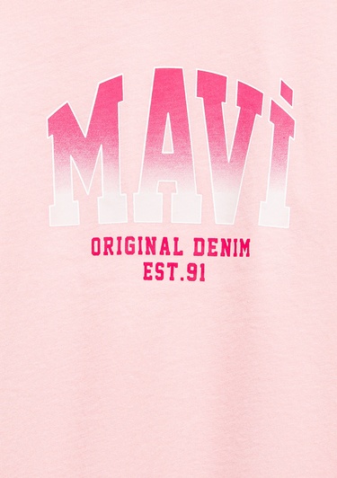  Mavi Mavi Logo Baskılı Pembe Tişört Loose Fit / Bol Rahat Kesim 7610386-71007