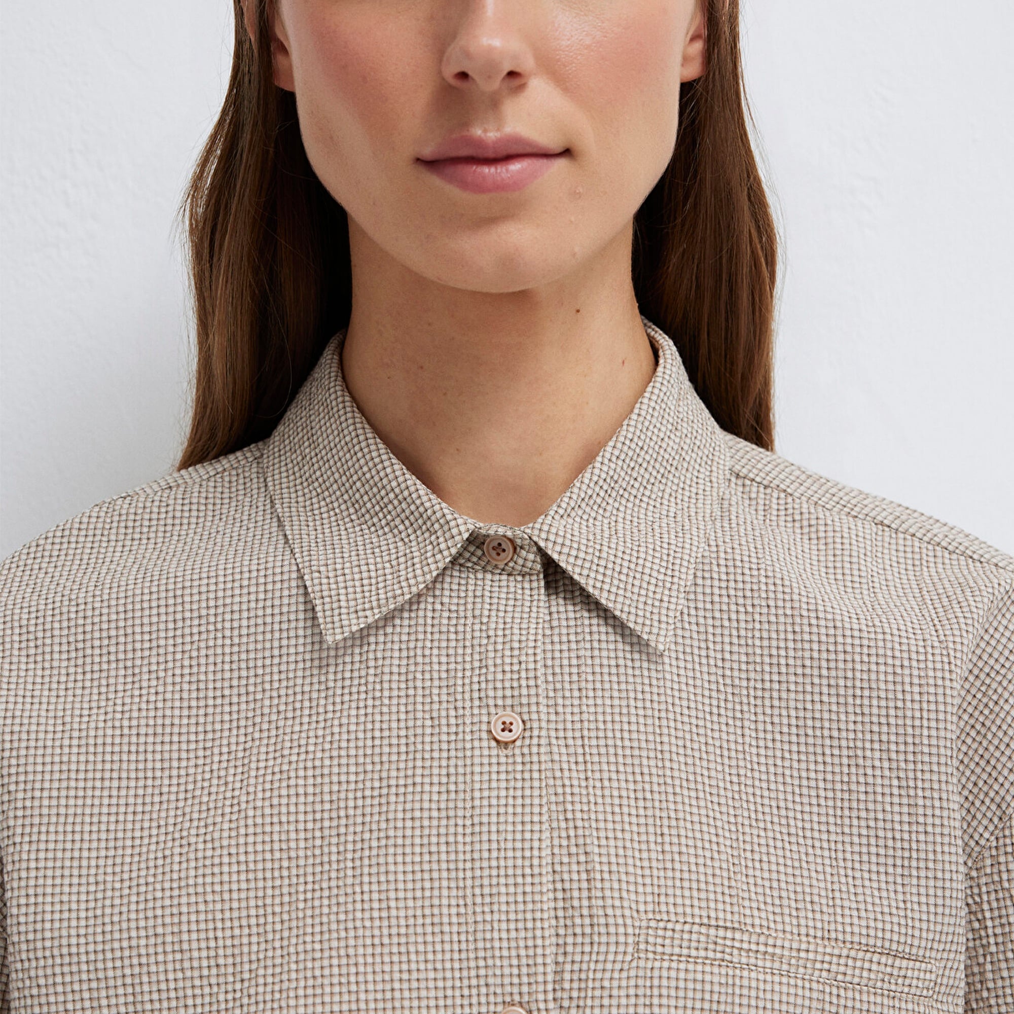 Mavi Kahverengi Crop Gömlek Loose Fit / Bol Rahat Kesim 1211388-83169