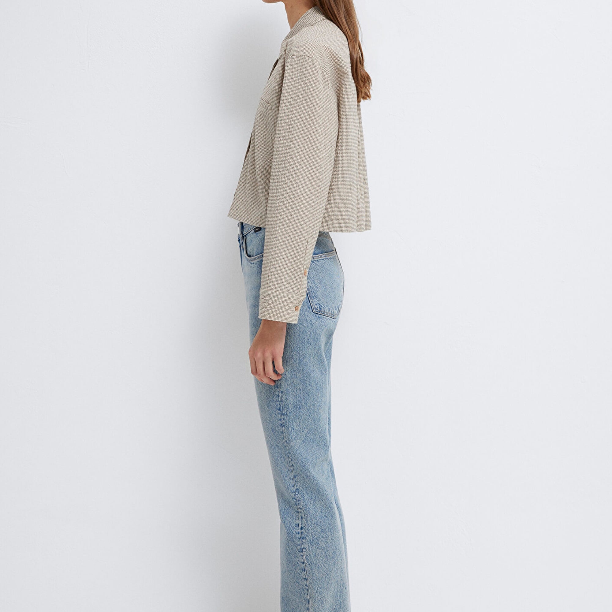 Mavi Kahverengi Crop Gömlek Loose Fit / Bol Rahat Kesim 1211388-83169