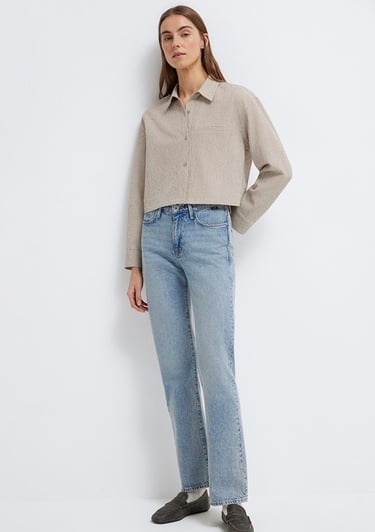  Mavi Kahverengi Crop Gömlek Loose Fit / Bol Rahat Kesim 1211388-83169