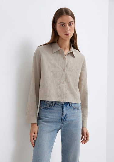  Mavi Kahverengi Crop Gömlek Loose Fit / Bol Rahat Kesim 1211388-83169