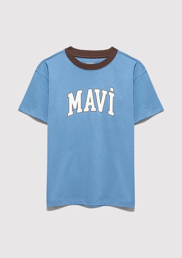  Mavi Mavi Logo Baskılı Mavi Tişört Loose Fit / Bol Rahat Kesim 6610417-70724