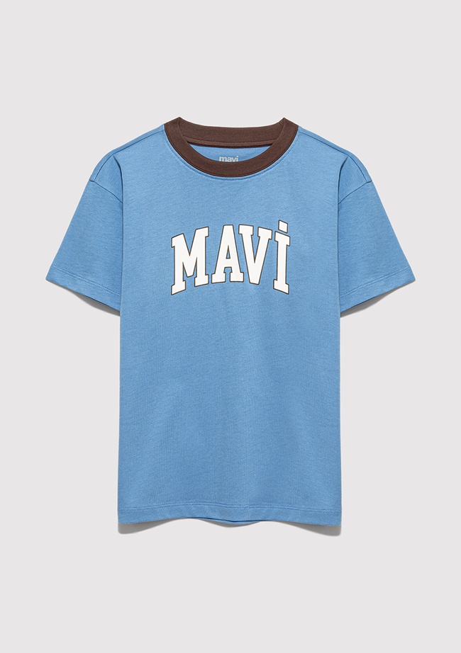  Mavi Mavi Logo Baskılı Mavi Tişört Loose Fit / Bol Rahat Kesim 6610417-70724
