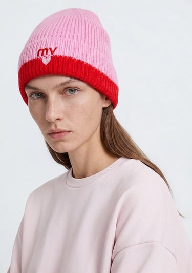  Mavi Mv İşlemeli Pembe Bere 1913835-32445