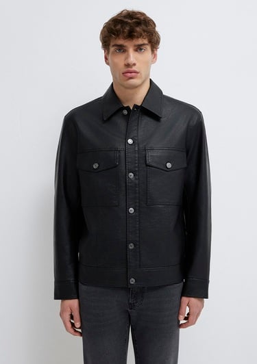  Mavi Siyah Suni Deri Ceket Loose Fit / Bol Rahat Kesim 0110798-71379