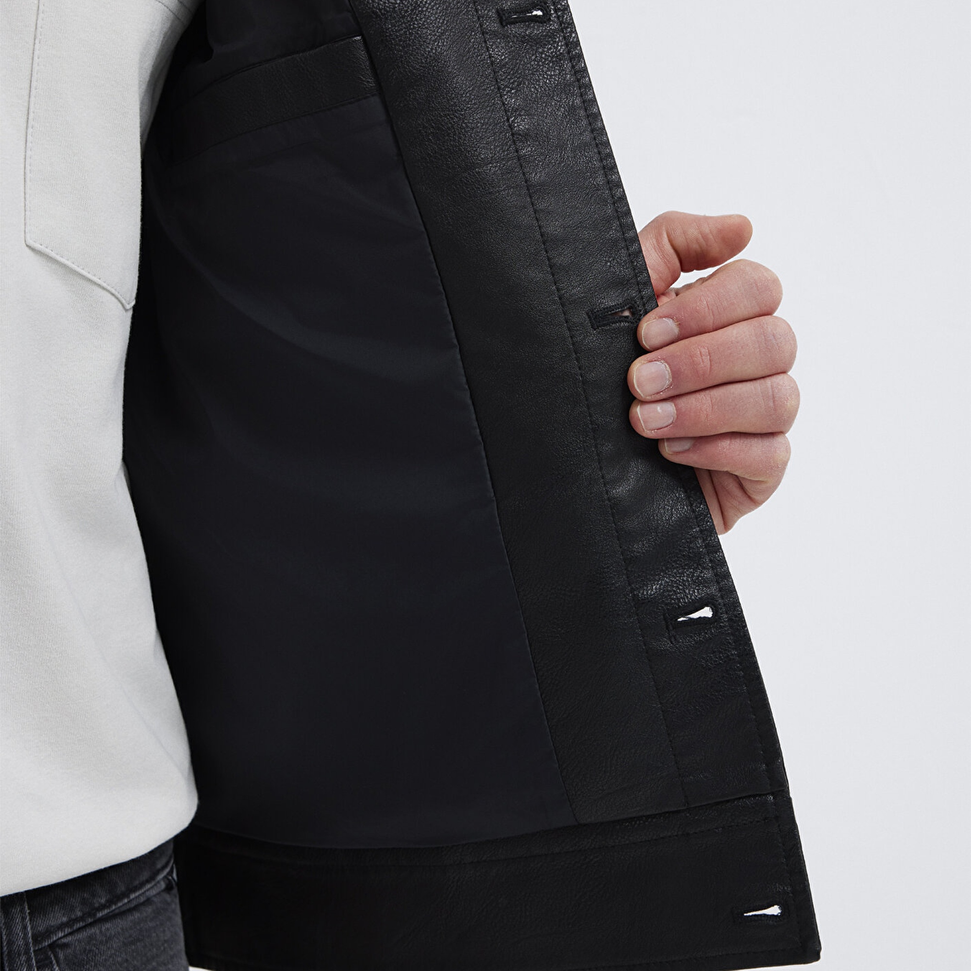 Mavi Siyah Suni Deri Ceket Loose Fit / Bol Rahat Kesim 0110798-71379