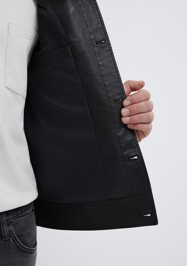  Mavi Siyah Suni Deri Ceket Loose Fit / Bol Rahat Kesim 0110798-71379