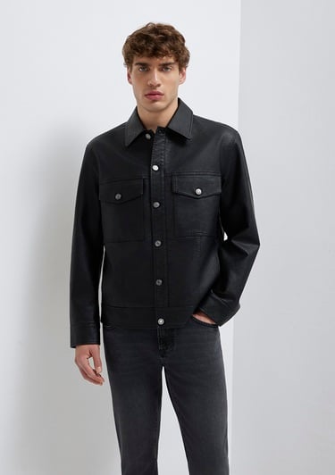  Mavi Siyah Suni Deri Ceket Loose Fit / Bol Rahat Kesim 0110798-71379