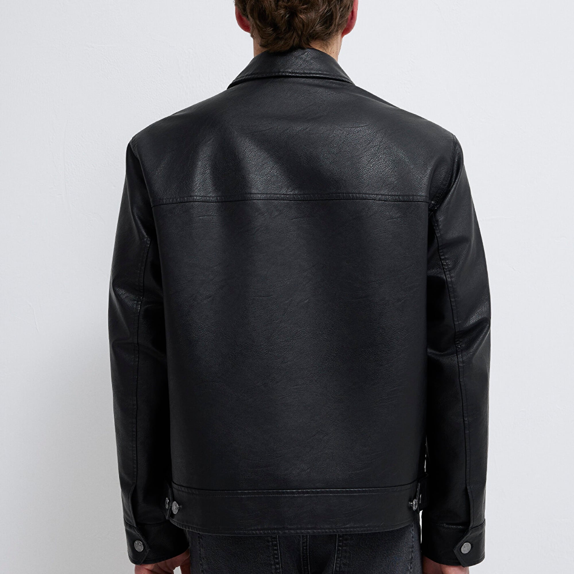 Mavi Siyah Suni Deri Ceket Loose Fit / Bol Rahat Kesim 0110798-71379