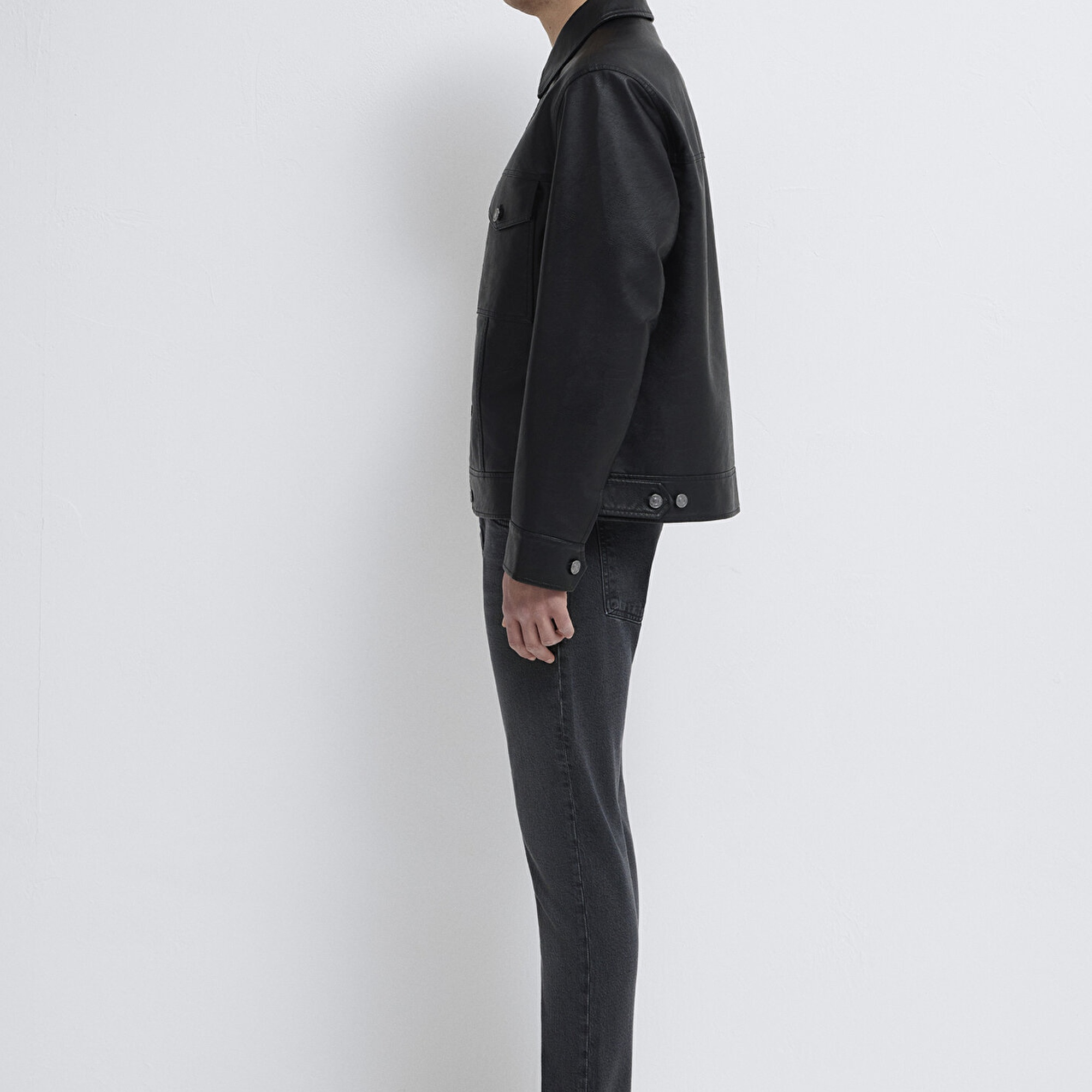 Mavi Siyah Suni Deri Ceket Loose Fit / Bol Rahat Kesim 0110798-71379