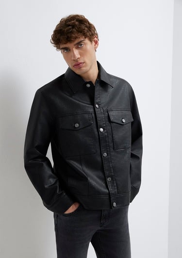  Mavi Siyah Suni Deri Ceket Loose Fit / Bol Rahat Kesim 0110798-71379