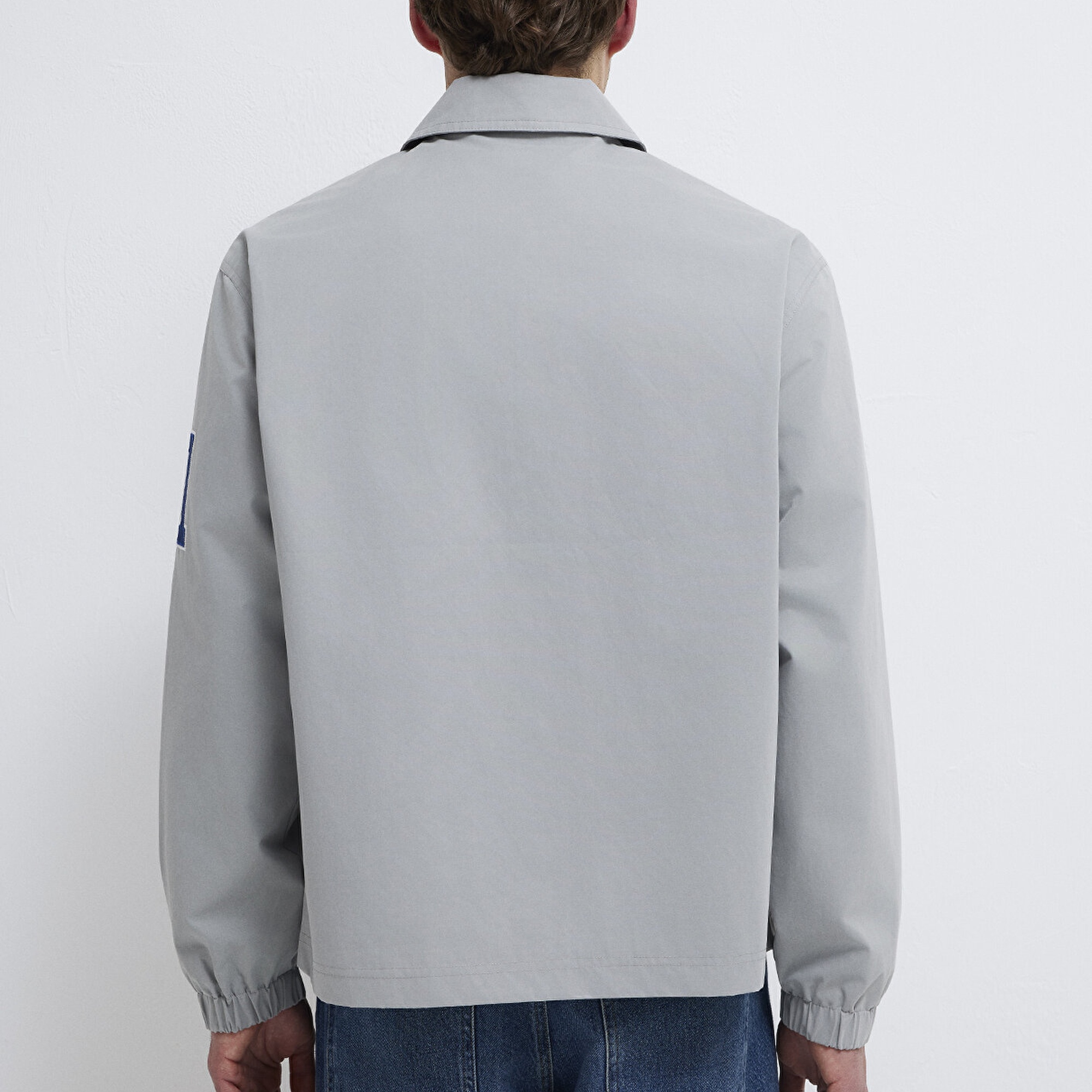 Mavi Nakış Detaylı Gri Ceket Loose Fit / Bol Rahat Kesim 0110769-82824