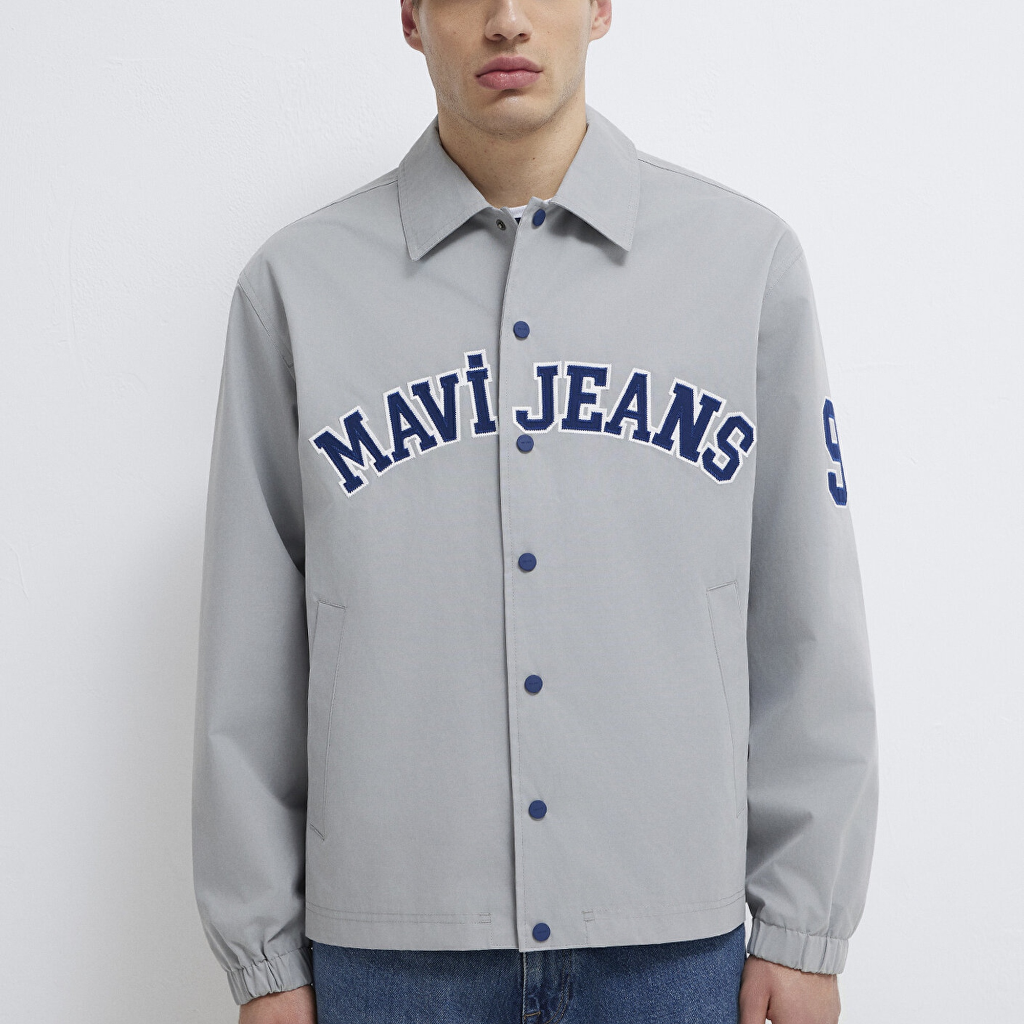 Mavi Nakış Detaylı Gri Ceket Loose Fit / Bol Rahat Kesim 0110769-82824