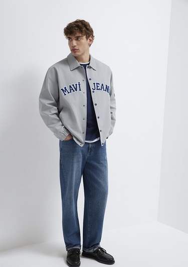  Mavi Nakış Detaylı Gri Ceket Loose Fit / Bol Rahat Kesim 0110769-82824