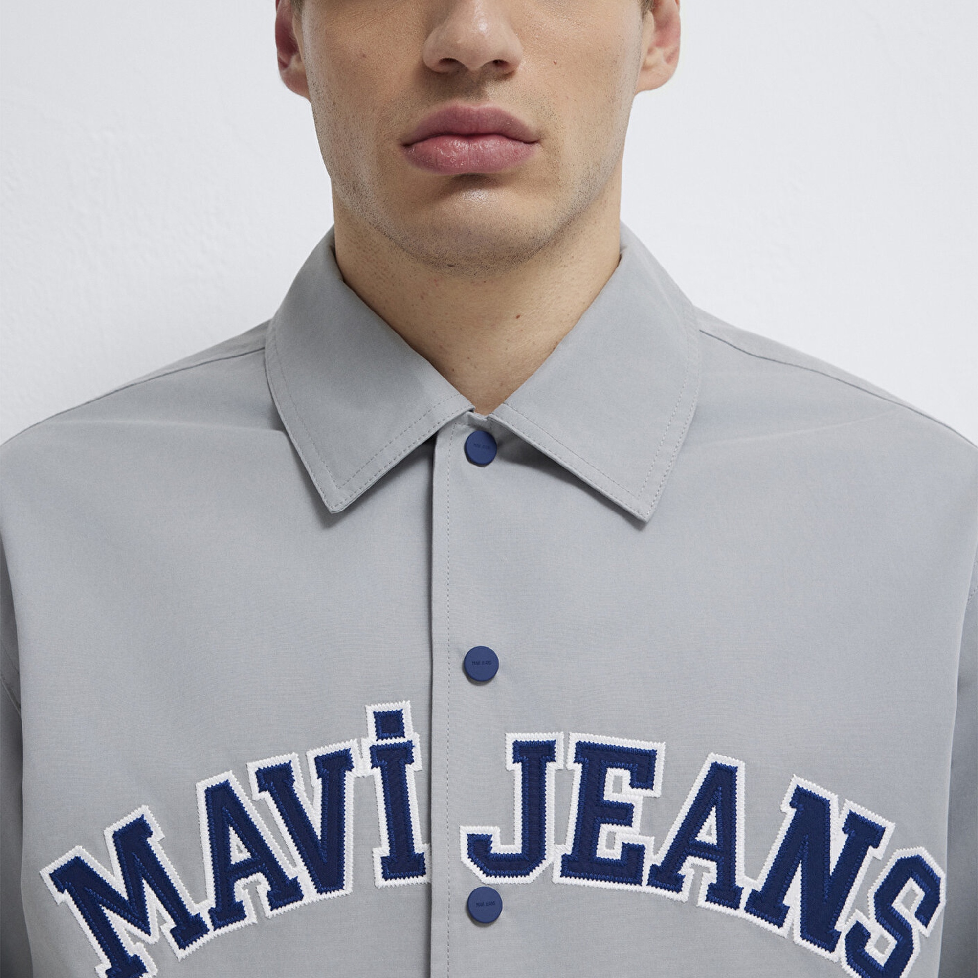 Mavi Nakış Detaylı Gri Ceket Loose Fit / Bol Rahat Kesim 0110769-82824