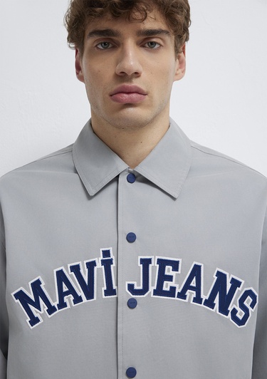  Mavi Nakış Detaylı Gri Ceket Loose Fit / Bol Rahat Kesim 0110769-82824