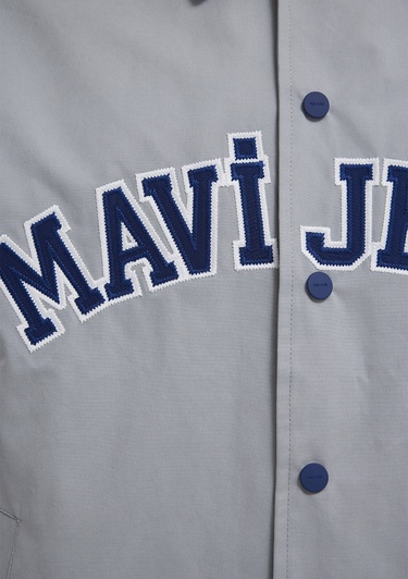  Mavi Nakış Detaylı Gri Ceket Loose Fit / Bol Rahat Kesim 0110769-82824