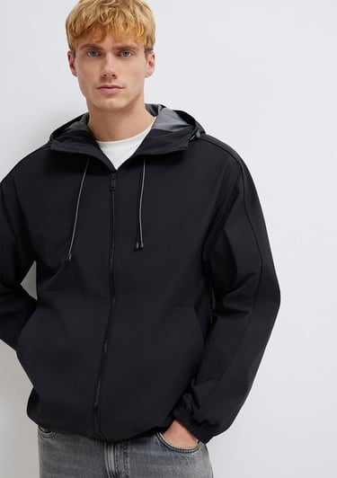  Mavi Kapüşonlu Siyah Ceket Loose Fit / Bol Rahat Kesim 0110818-900