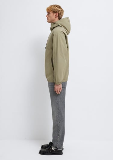  Mavi Kapüşonlu Bej Ceket Loose Fit / Bol Rahat Kesim 0110818-86749