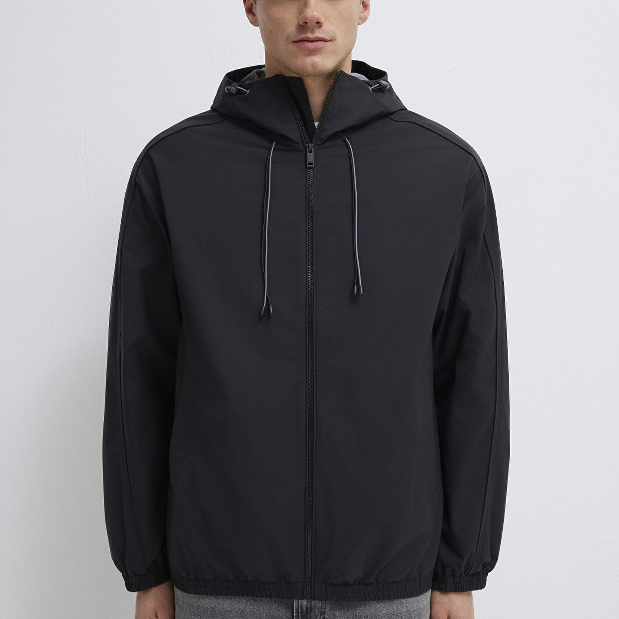 Mavi Kapüşonlu Siyah Ceket Loose Fit / Bol Rahat Kesim 0110818-900