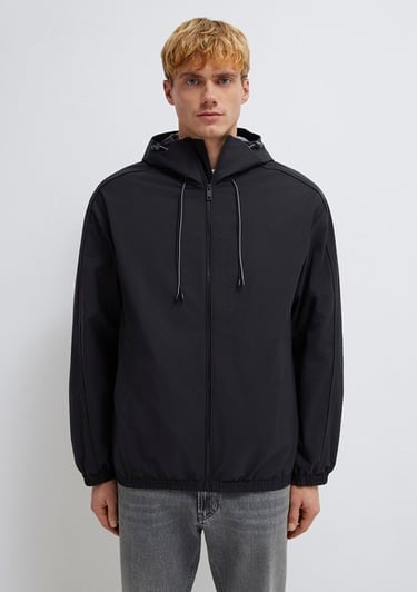  Mavi Kapüşonlu Siyah Ceket Loose Fit / Bol Rahat Kesim 0110818-900