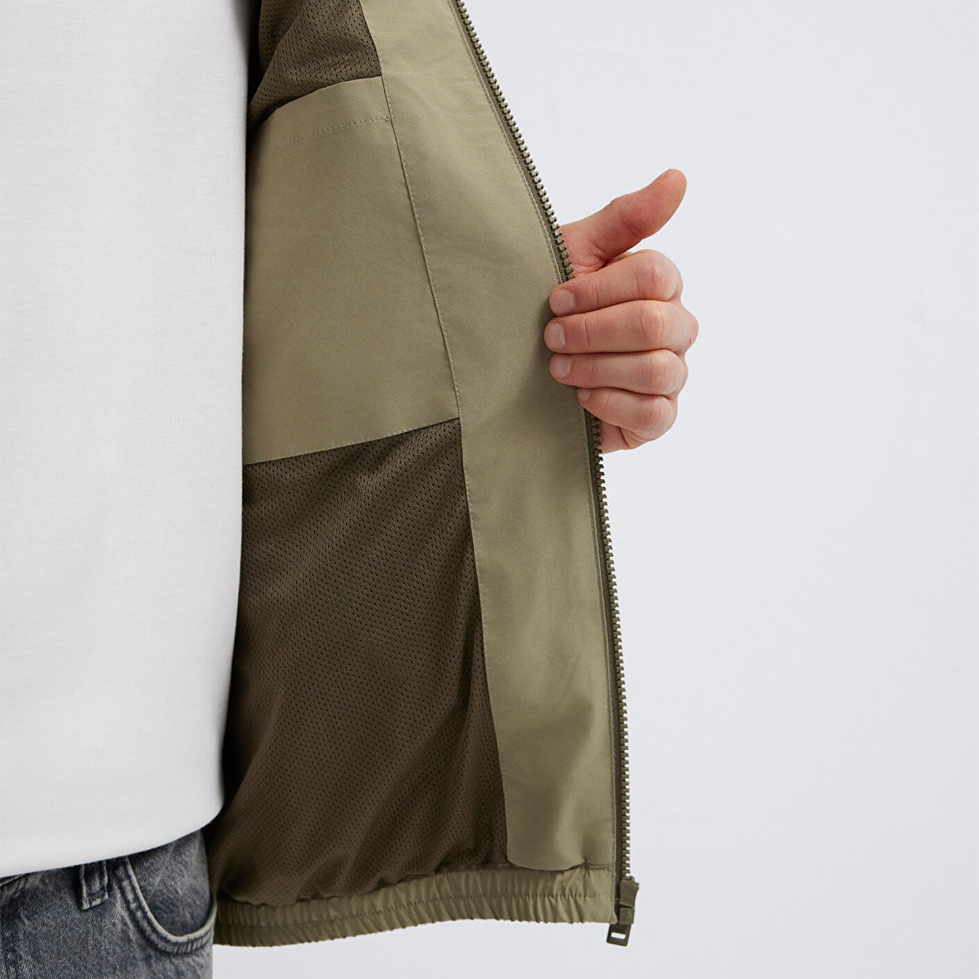 Mavi Kapüşonlu Bej Ceket Loose Fit / Bol Rahat Kesim 0110818-86749