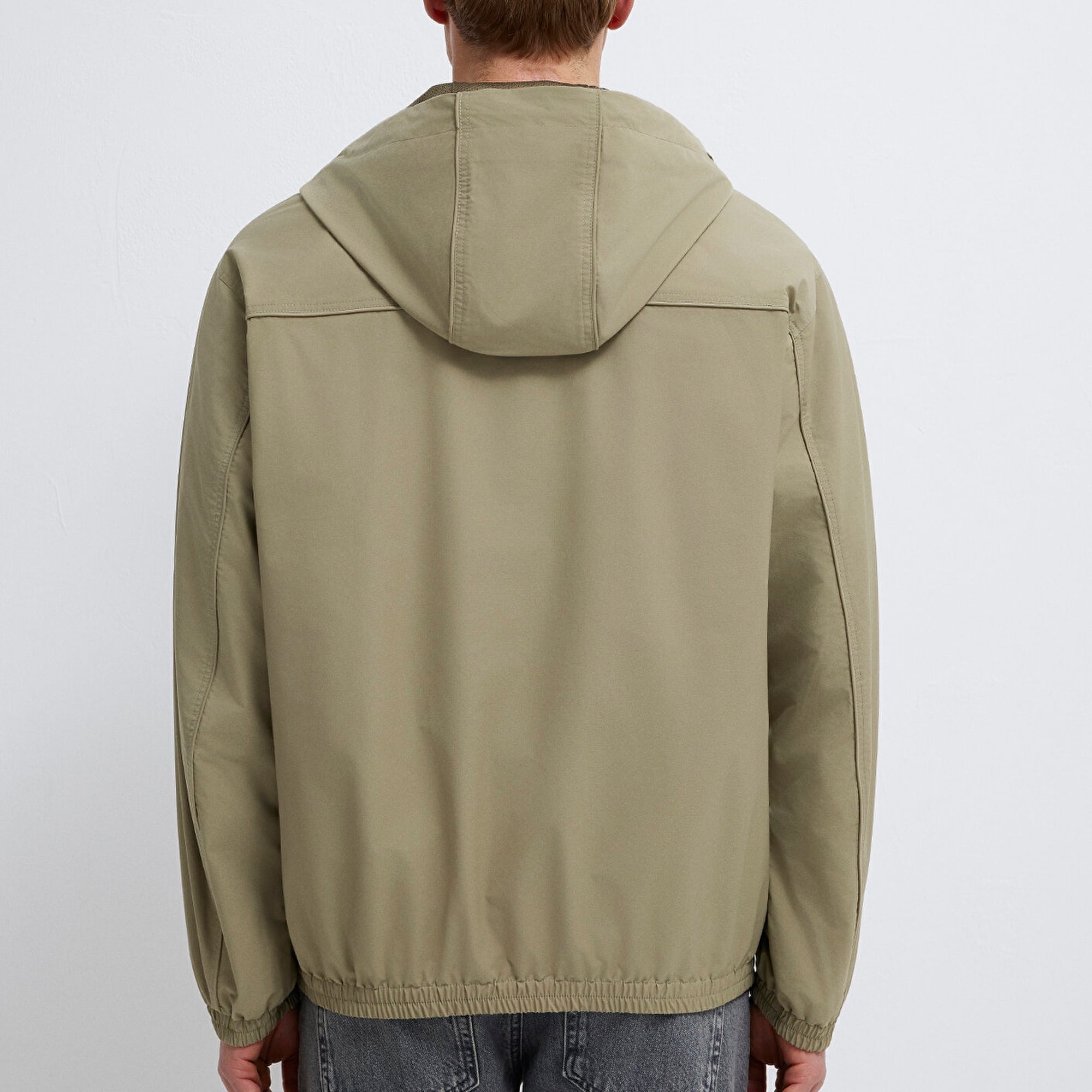 Mavi Kapüşonlu Bej Ceket Loose Fit / Bol Rahat Kesim 0110818-86749