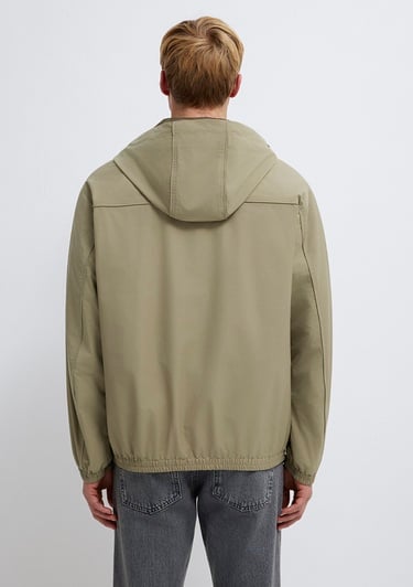  Mavi Kapüşonlu Bej Ceket Loose Fit / Bol Rahat Kesim 0110818-86749