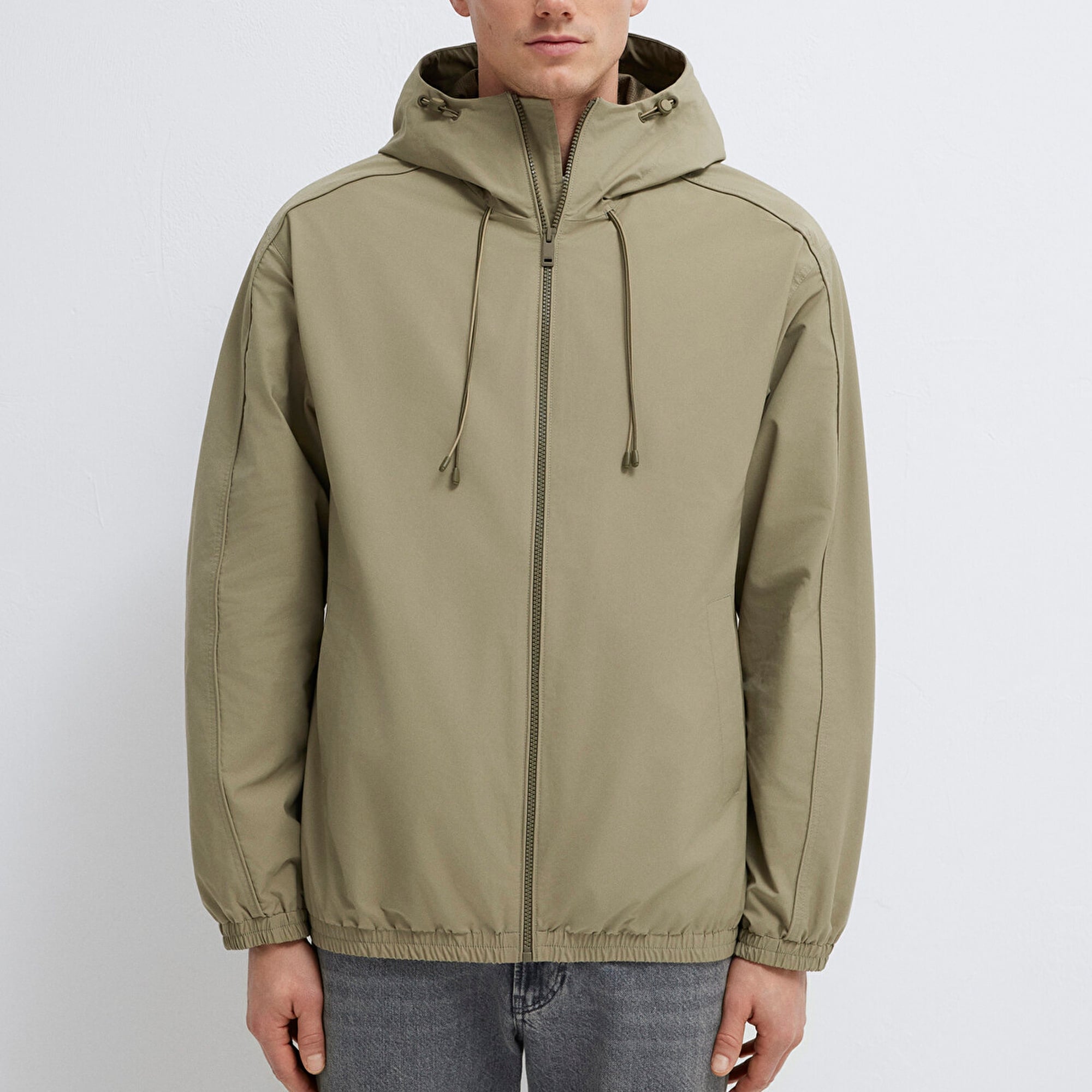 Mavi Kapüşonlu Bej Ceket Loose Fit / Bol Rahat Kesim 0110818-86749