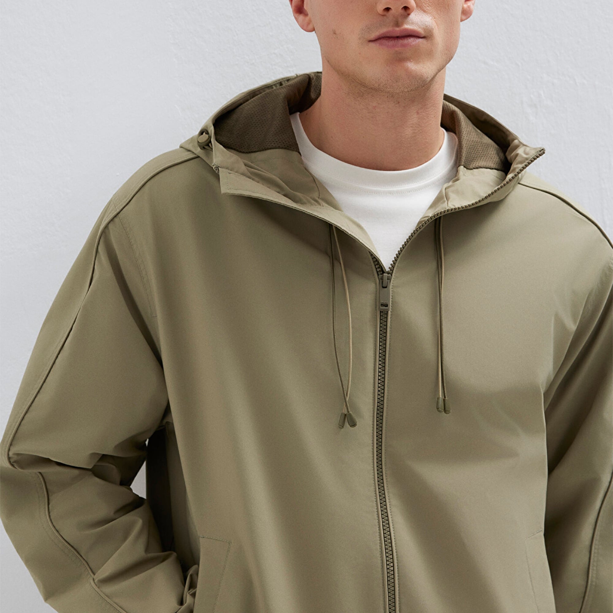 Mavi Kapüşonlu Bej Ceket Loose Fit / Bol Rahat Kesim 0110818-86749