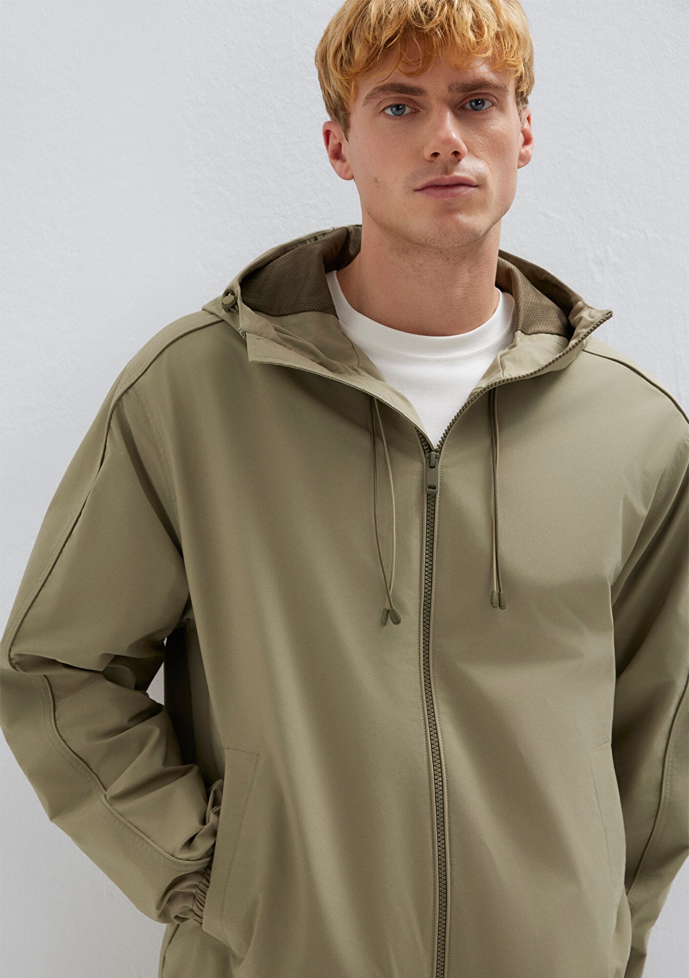  Mavi Kapüşonlu Bej Ceket Loose Fit / Bol Rahat Kesim 0110818-86749