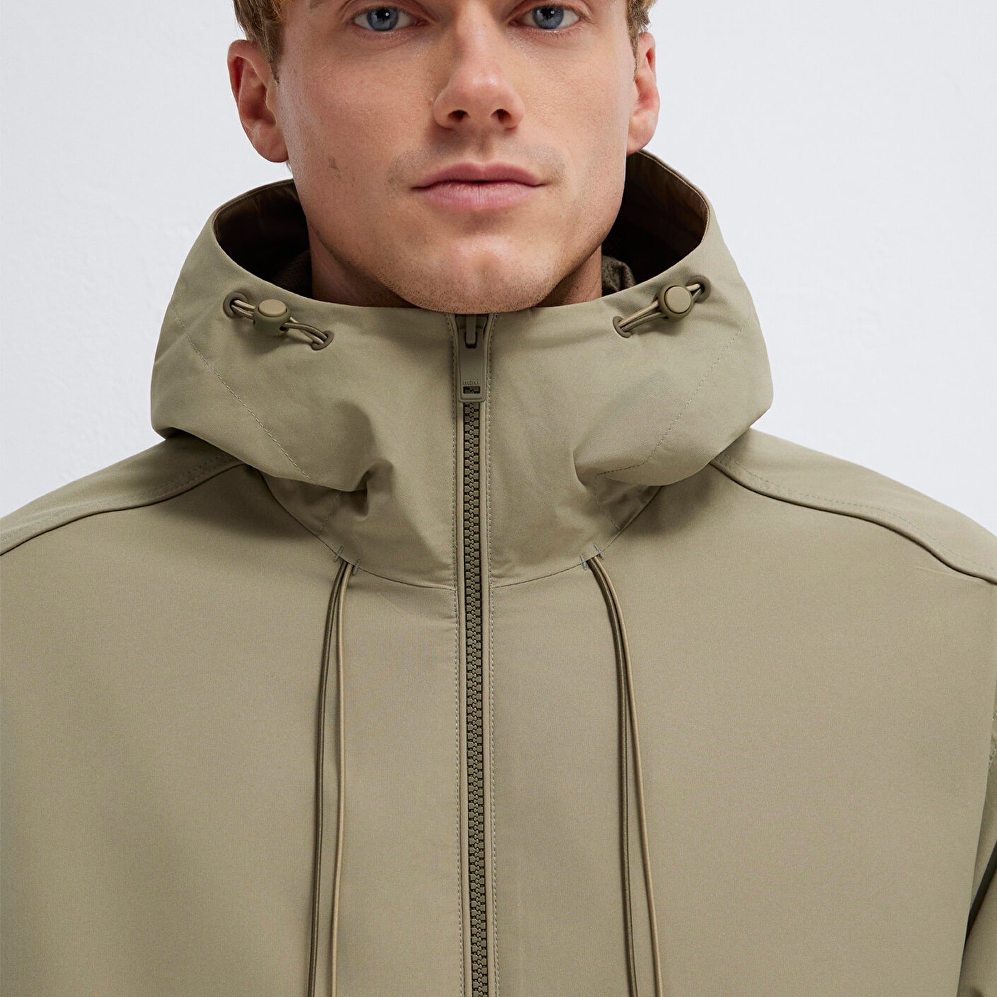 Mavi Kapüşonlu Bej Ceket Loose Fit / Bol Rahat Kesim 0110818-86749